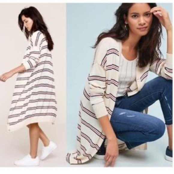 Anthro Heartloom Striped Long Duster Cardigan S - Picture 3 of 10